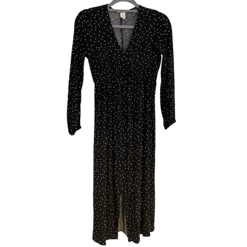 H&M Maternity Black Long Sleeve Dress with White Polka Dots